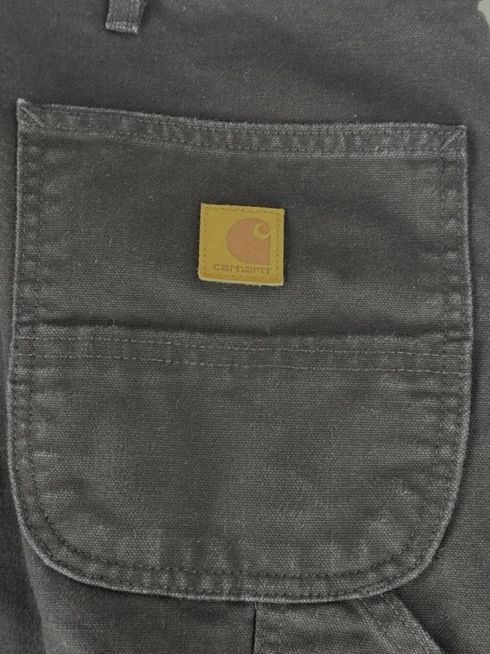 VTG Carhartt B11 Loose Fit Black Washed Duck Canvas Carpenter Work Pants 44x34